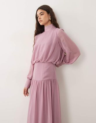 Asos Vestito lungo accollato lilla con polsini profondi-Viola