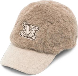Max Mara Modico Cap met logopatch - Dames - Accessoires - Bruin - Maat: 56 CM Zijde