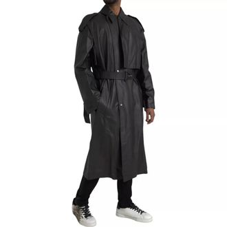 Bottega Veneta Black Leather Men Waterproof Trenchcoat Mens Jacket