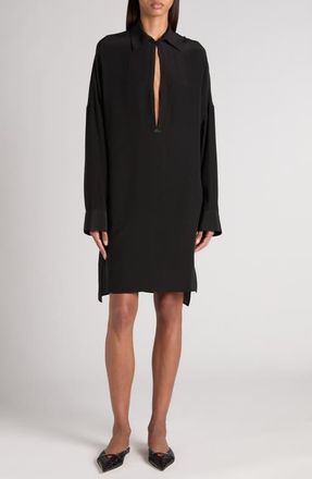Tom Ford Long Sleeve Silk Cr&ecirc;pe de Chine Tunic Dress in Black at Nordstrom, Size 12 Us