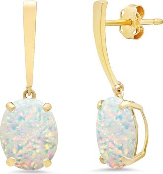 MAX + STONE 14k Yellow Gold Solitaire Oval-Cut Gemstone Drop Earrings (10x8mm)