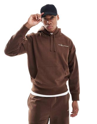 Polo Ralph Lauren Felpa marrone pesante oversize con cappuccio e scritta del logo in coordinato