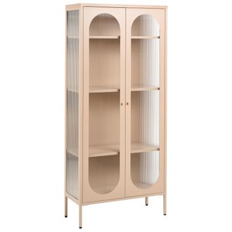 Beliani Vitrina De Metal 181 Cm Vidrio Expositor 2 Puertas Oficina Beige Foxton