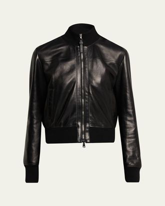 Brunello Cucinelli Turtleneck Leather Bomber Jacket
