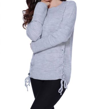 French Kyss Parker Tie Up Sweater In Gray