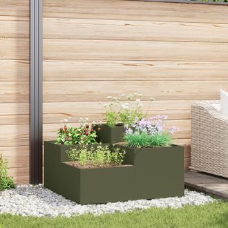 Berkfield Home Garden Planter 100x100x48 cm Olive Green Steel | Size: 100 x 100 x 48 cm
