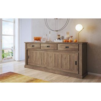 Dmora Aparador Malonno, Alacena 2 Estantes, 3 Cajones, 4 Compartimentos, 220x50x95h Cm Marr&oacute;n Nogal