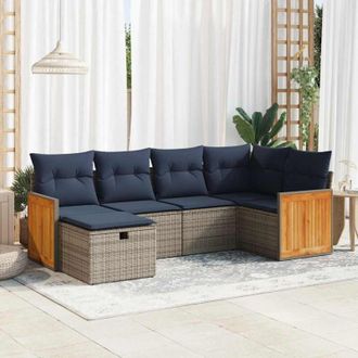 vidaXL Set De Muebles De Jard&iacute;n 6 Pzas Y Cojines Rat&aacute;n Sint&eacute;tico Gris Vidaxl
