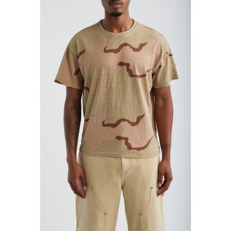 Elwood Slub Print Cotton Crewneck T-Shirt in Sand Camo at Nordstrom, Size Xx-Large