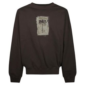 Palm Angels Felpa girocollo Brushed Palm Tree Loose - - Sweatshirts & Hoodies - Uomo - Marrone - M