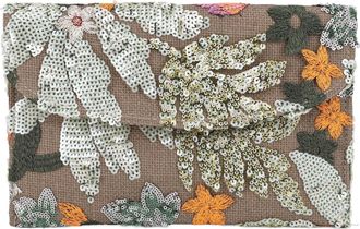 Generic Floral Embroidery Sequin Evening Clutch Bag Straw Bag Handbag for Women (Green)