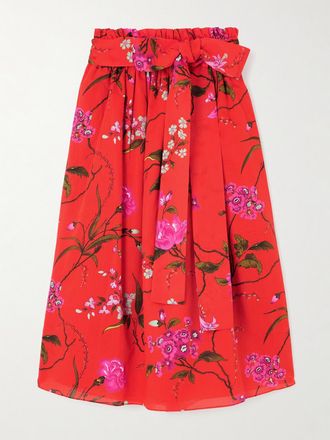 Erdem Gonna Midi In Misto Cotone E Lino Con Cintura - Rosso
