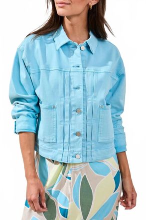 Tribal Button Front Jacket With Back Pleat In Aqua Sky