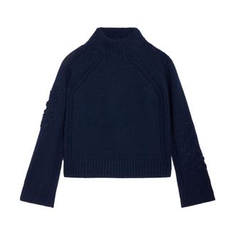 Ermanno Scervino Jersey de cuello redondo con detalle de encaje - Knitwear - Mujer - Azul - M