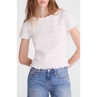 Madewell Smocked Short Sleeve Top in White at Nordstrom, Size Xx-Large