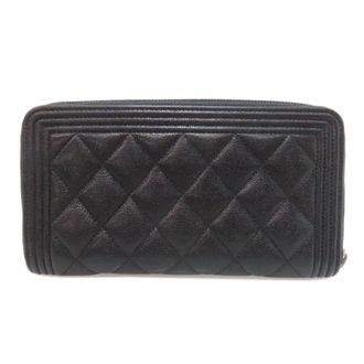 Chanel Boy Chanel Black Leather Long Wallet (Bi-Fold) (Pre-Owned)