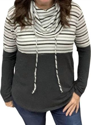Staccato Cowl Neck Pullover Top In Charcoal/ivory