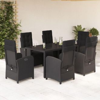 vidaXL Set De Comedor De Jard&iacute;n 7 Pzas Y Cojines Rat&aacute;n Sint&eacute;tico Negro Vidaxl