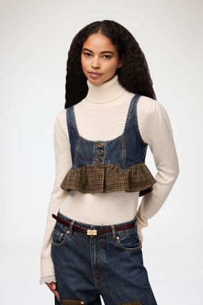 Ganni Blue Top in Textured Slub Denim