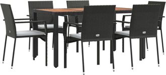 vidaXL Set De Comedor De Jard&iacute;n 7 Pzas Y Cojines Rat&aacute;n Sint&eacute;tico Negro Vidaxl