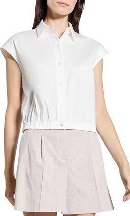 Theory Elastic Hem Cap Sleeve Button-Up Shirt in White at Nordstrom, Size X-Large