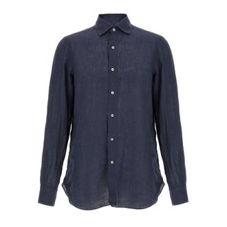 Finamore Heren, Overhemden, Blauw, Maat: 3XL Linnen