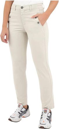 2-Biz Hoge taille stretchbroek in Sand - Dames - Slim Fit Broeken - Beige - XS - Katoen - Broeken