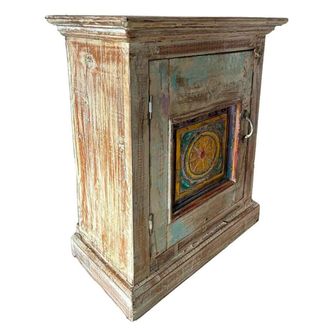 Wanderlust Deco Mesita de madera acabado artesanal marr&oacute;n 56x28x68h cm