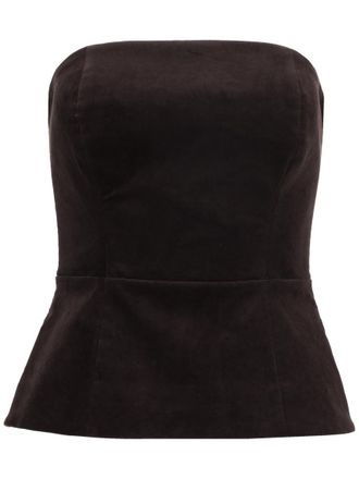 Parosh Dark Brown Solid Strapless Top
