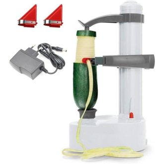 OEM Pelador El&eacute;ctrico De Patatas [2 Cuchillas Adicionales] - Cortador Autom&aacute;tico Giratorio De Frutas Y Verduras, Blanco - Crezuo