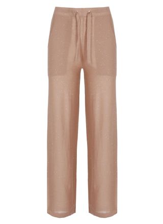KANGRA Beige Viscose Sequined Drawstring Straight-Leg Pants