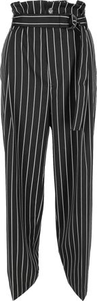 Tod's Tods Striped Belted Trousers in Black Wool