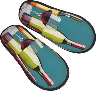 Generic Cocktail Glasses And Wine Bottless Women Men Slippers Warm Shoes Fluffy House Slippers For Outdoor Indoor Bedroom L