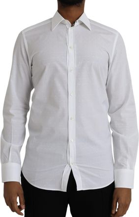 Dolce & Gabbana White Logo Cotton Men Dress GOLD Mens Shirt