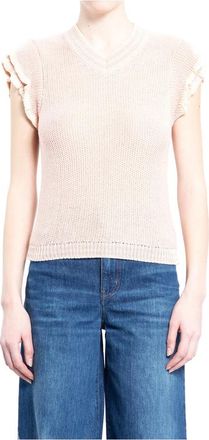 Chlo&eacute; Wollen Gebreide Top met V-hals - Dames - V-hals truien - Roze - XS - Wol - Truien & Vesten