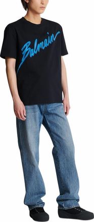 Balmain Lettre Flocked T-Shirt in Blue at Nordstrom, Size Xxx-Large