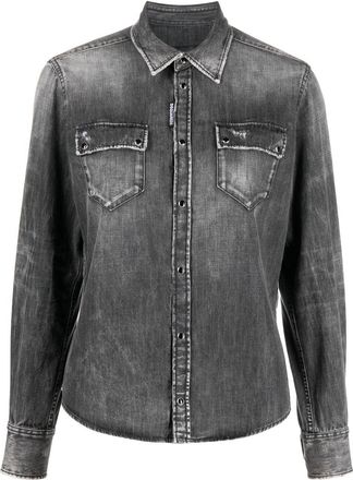 Dsquared2 faded-effect press-stud shirt - women - Cotton - 42 - Grey