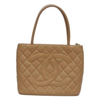 Chanel Beige Grained Calfskin Tote Bag (Pre-Owned)