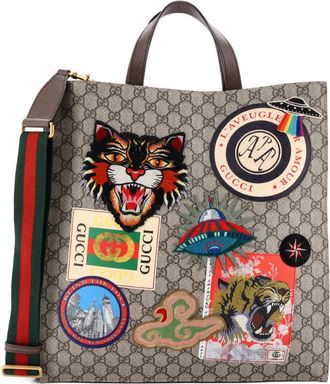 Gucci Courrier Convertible Soft Open GG Coated Canvas with Applique North South tote bag - Bruin