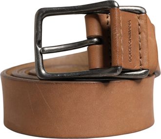 Dolce & Gabbana Men Brown Leather Classic Metal Buckle Belt Calf