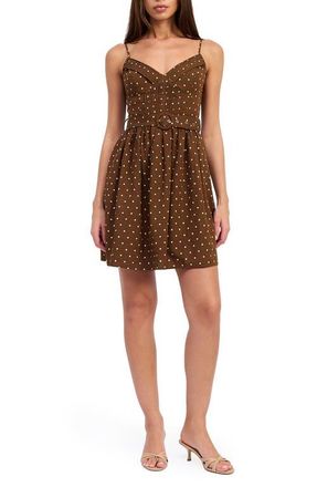 En Saison Stella Belted Fit & Flare Minidress in Brown Ivory at Nordstrom, Size X-Small