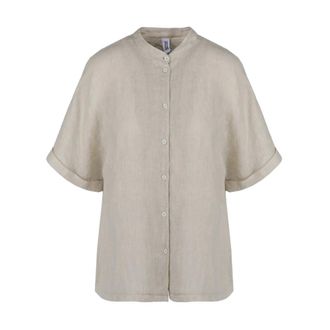 Bomboogie Shirts, female, Beige, Size: M Ivory Linen Korean Style Shirt