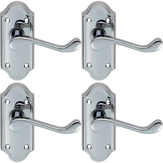 Loops 4x PAIR Victorian Scroll Lever on Short Latch Backplate 112 x 48mm Chrome