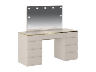 Vente-Unique Tocador con espejo LED - 9 cajones - Beige y dorado - VUKIA