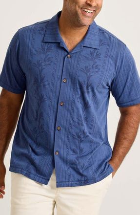Tommy Bahama Palm Fresco Beach IslandZone Button-Up Camp Shirt in Carbon Navy at Nordstrom, Size Xxx-Large