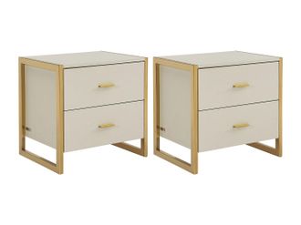 Pascal Morabito Conjunto de 2 mesitas de noche con 2 cajones - MDF - Beige y dorado - OMBRELIA de Pascal Morabito