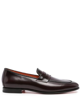 Santoni high-shine leather loafers - Brown