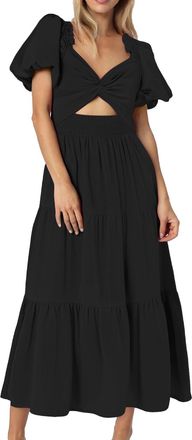 Generic Womens Boho Smocked Vacation Dress Short Puff Sleeve Twist Knot Cutout Flowy A Line Beach Party Dresses 2025 2025 New Summer Dresses for Women UK