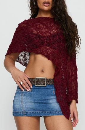 Princess Polly Boni Knit One-Shoulder Poncho in Wine at Nordstrom, Size X-Small
