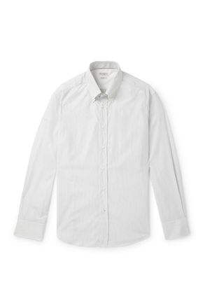 Brunello Cucinelli Slim-Fit Button-Down Collar Pinstriped Cotton-Poplin Shirt